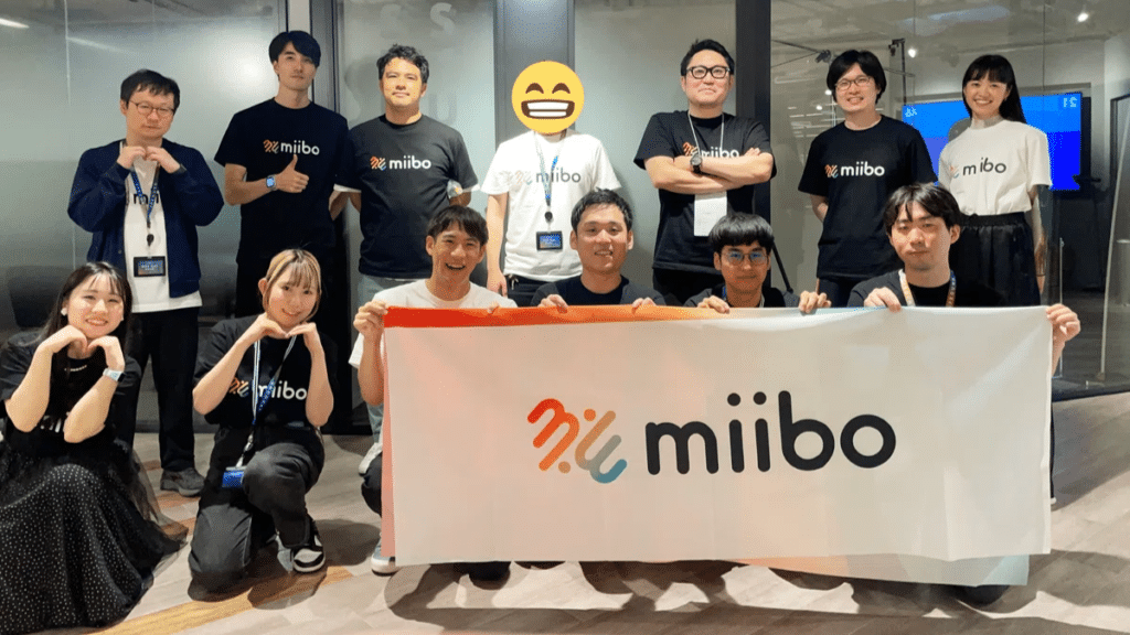 株式会社miiboのチームメンバー。左上に岡大徳（miibo Designer）、中央下に功刀雅士（CEO）